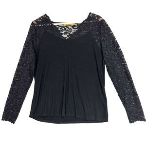 Belldini Women's Top Black Lace Sleeves Whimsigoth Romantic Feminine‎ Y2K Sz L